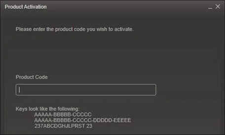 Steam Product Activation window prompting for a game code