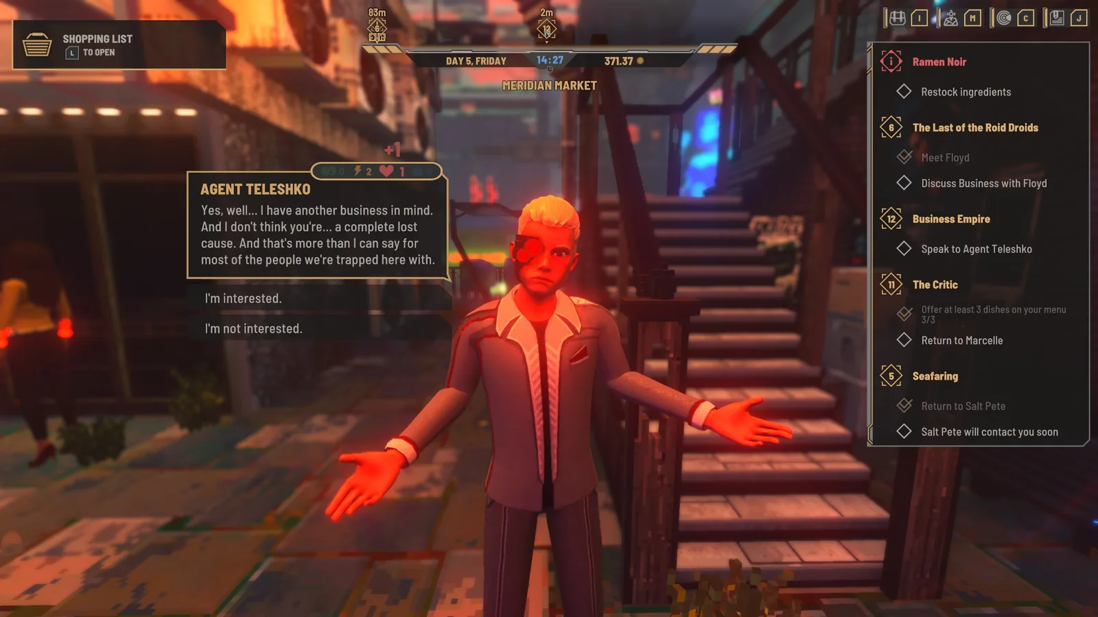 Agent Teleshko in dialogue with an affinity notification