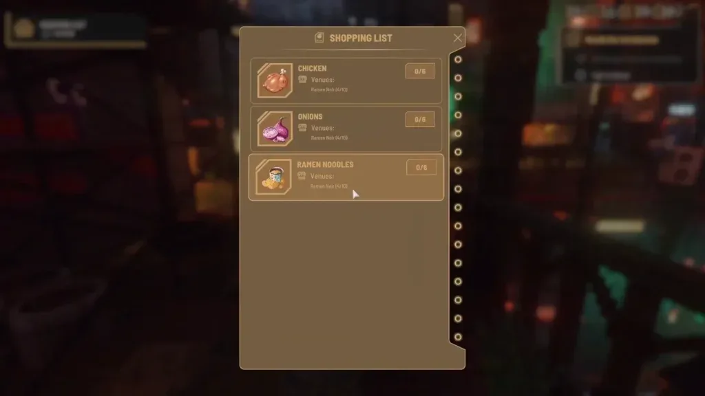 Shopping List showing required Chicken, Onion and Potato quantities
